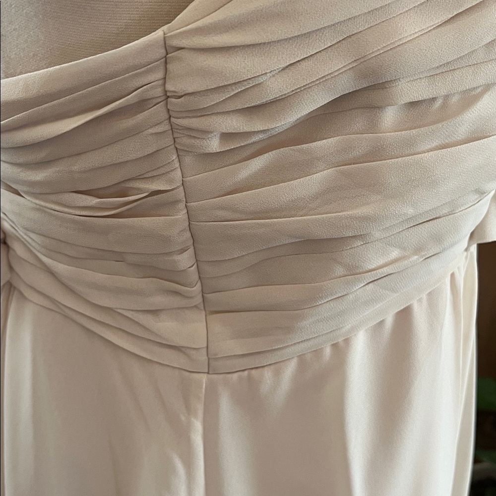 Bill Levkoff Nude/Cream Fit Flare Chiffon Dress w/Pleats & Floral Detail Size 16 - Picture 9 of 16